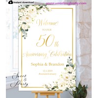 Ivory Roses 50th Anniversary welcome sign template,50th Anniversary welcome sign,(123)